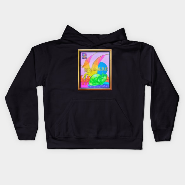 Rainbow Dinosaur Cat Coloring Book Collage Framed Art Bussin Y2K Design Kids Hoodie by TriangleWorship